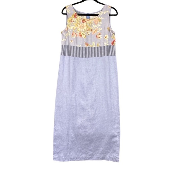 Vintage Carol Anderson 100% Linen Artsy Striped Floral Print Dress Set Sz Small - Picture 7 of 16